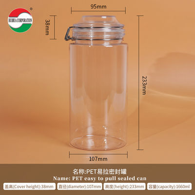 1660ML Recycled Used Transparent Storage Plastic Bottles Clear PET Cans Sealed Jar With Screw Lid for Pet food Coffee