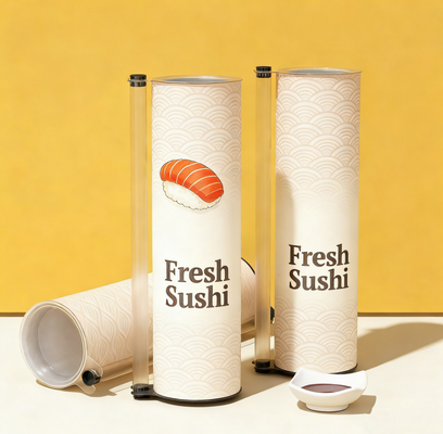 Customized Printed Biodegradable Sushi Push Pop Paper Tube Packaging Food Grade Push up Paper Canister Can