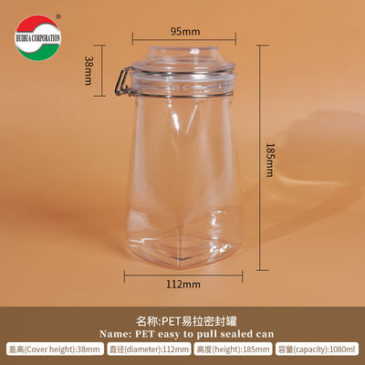 1080ML PET クリア PET プラスチック ボトル 円筒瓶 密閉 容器 食品 蓋 収納 ソリューション