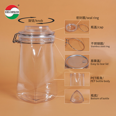 1080ML PET Clear PET Plastic Bottle Cylinder Jar Sealed Jars For Food Cover Lid Storage Solution