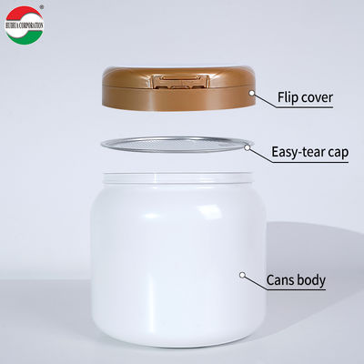 IML In Mould Label 1000ml 1100ml 2000ml 2200ml 2300ml 2600ml 4000ml White Plastic Can PET Jar with Aluminum Easy Open Lids Aluminum Gasket Screw Top Plastic Packaging for Milk Powder