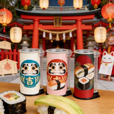 Custom Printed Food Grade Sushi Push Pop up Tube Creative Sushi Pop up Packaging Sushi Box Takeaway