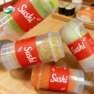 カスタムプリントのエコフレンドリーPPプラスチックシリンダープッシュアップチューブ（ケーキや寿司食品用）