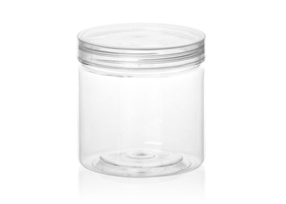 ねじで締まる帽子によって缶詰になる透明で明確なプラスチック シリンダー容器の食糧